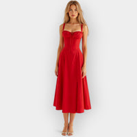 Elegantes Damen Korsett-Kleid Midi – Rot
