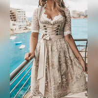 Damen Elegantes Spitzen Dirndl Kleid | Midi – Khaki