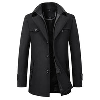 Eleganter Herrenmantel aus Wollmischung mit hohem Kragen – Schwarz