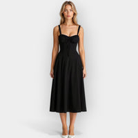 Elegantes Damen Korsett-Kleid Midi – Schwarz