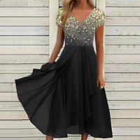 Elegantes Damen Chiffon Cocktailkleid für festliche Anlässe – Gold-Schwarz