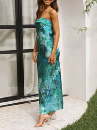 Geblümtes Midikleid für Damen – Grün