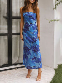 Geblümtes Midikleid für Damen – Blau
