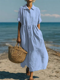 Alorie™ – Baumwollkleid mit Knöpfen – Hellblau