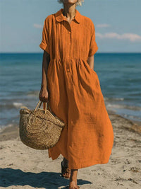 Alorie™ – Baumwollkleid mit Knöpfen – Orange