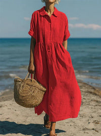 Alorie™ – Baumwollkleid mit Knöpfen – Rot