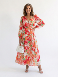 Althea | Langärmliges Blumen-Maxikleid – Orange