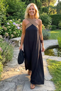 Delphine | Sommerkleid mit Kreuz-Detail – Schwarz