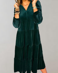 Liana - Locker sitzendes Samtkleid – Grün