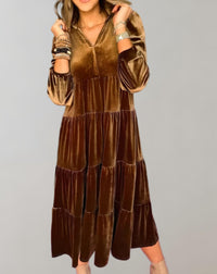 Liana - Locker sitzendes Samtkleid – Braun
