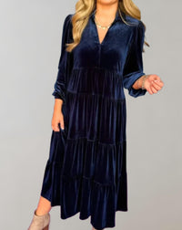 Liana - Locker sitzendes Samtkleid – Blau