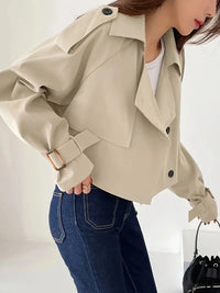 Clirae | Einreihiger Trenchcoat – Eleganter Stil mit Knopfdekor und Reverskragen – Aprikose