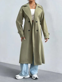 Rersylha | Unifarbener doppelreihiger Trenchcoat mit gekerbtem Revers – Oliv