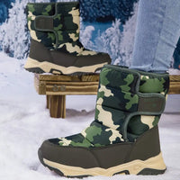 Klethorin | Damen Fashion Camo Schneestiefel - Warm, dickes Plüschfutter mit runder Zehe – Oliv