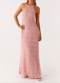 Juliana | Neckholder Transparent Maxikleid – Rosa