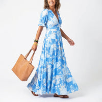 Nancy | Damen Geblümtes langes Sommerkleid – Blau