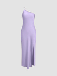 Damen Rückenfrei Maxi Satin Kleid – Lila