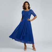 Ella | Damen Festliches Spitzen Midikleid – Dunkelblau