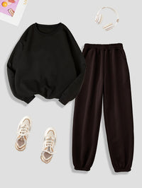 Kuschelig-warmes Damen-Loungewear-Set mit Plüschfutter für Herbst und Winter – Schwarz