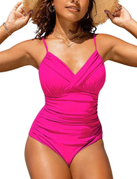 Push-Up Badeanzug mit V-Ausschnitt für eine Elegante Silhouette – Rosa