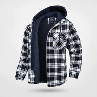 Herren Kariertes Muster Jacke mit Kapuze | Warme – Schwarz