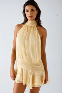 Damen Elegantes Halterneck-Minikleid – Gelb