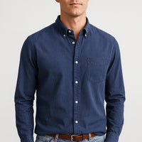 Ben | Herren Sommer Baumwoll Langarmhemd – Blau