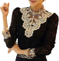 Bella | Elegante Bluse mit Netz & Stickerei – schwarz