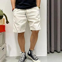Herren Sommer Cordhosen Short - Leichte Kurze Hose mit Kordelzug – Weiß