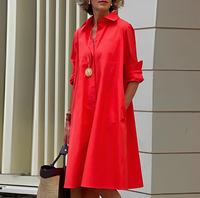 Hemdblusenkleid für Damen - Luftiges Blusenkleid mit 3/4-Ärmeln für Sommer – Rot
