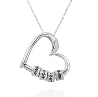 Personalisierte Herz-Halskette mit Anhängemöglichkeit für Ringe und individuellen Namensgravuren – Silber