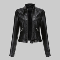 Lara | Damen Casual Gürtel Bikerlederjacke – Schwarz