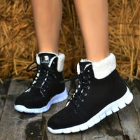 Reigolyn | Stylist Winter Schneestiefel, Schnürung Winter Anti-Rutsch Comfy Faux – Schwarz