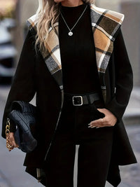 Lideronie | Elegante Polyester Herbst/Winter Reversjacke mit Gürtel – Schwarz