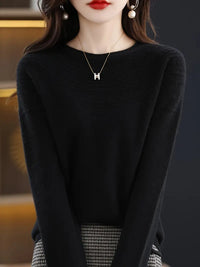 Seyanlah | Eleganter Wollpullover für Frauen - einfarbig, Rundhalsausschnitt – Schwarz