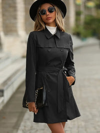 Rerkelha | Zweireihiger Trenchcoat mit Revers, eleganter, fester Mantel mit langen Ärmeln – Schwarz