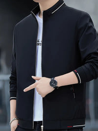 Irefina | Herren Casual Zip Up Windbreaker Jacke, Semi-formal Stand Kragen Jacke – Schwarz