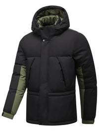 Reigalen | Farbblockierte, wattierte Jacke mit Kapuze für Männer – Schwarz