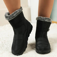 Klebaraith | Modische einfarbige Schneestiefel für Frauen mit runder Zehe – Schwarz