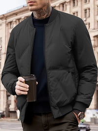 Liaxis | Solider Fleece-Puffermantel für Männer mit Taschen, lässiger Baseballkragen – Schwarz