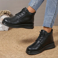 Ellzeth | Damenstiefel im Retro-Stil mit dicker Sohle und Kunstfell-Futter – Schwarz