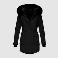 Winterjacke Damen Gefüttert Mit Kapuze | Reißverschluss Jacke Mit Taschen – Schwarz