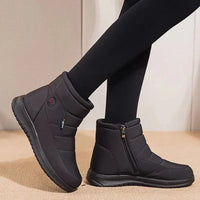Dreiris | Wasserdichte Damenstiefel – Solide Farbe, Seitenreißverschluss, flache Schneestiefel – Schwarz