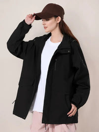 Ellithen | Winddichte, wasserdichte und schmutzabweisende Outdoor-Kletterjacke für Frauen – Schwarz