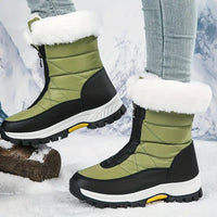 Klezenith | Plateau-Schneestiefel für Frauen, Fashion Front Zipper Plüsch gefütterte Stiefel – Schwarz Grün
