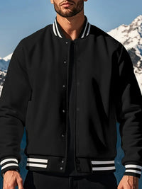 Iresona | Windbreaker-Jacke für Männer, lässiger Baseball-Kragen, mit dickem Fleece gefüttert – Schwarz