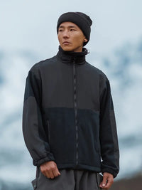 Liarael | Polyester Fleece Jacke 100% Polyester Mandarin Kragen Nicht-Stretch Solid – Schwarz
