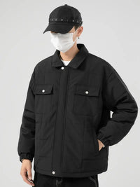Liasyn | Stilvolle solide Fleecejacke mit Taschen, lässig, atmungsaktiv, Revers – Schwarz