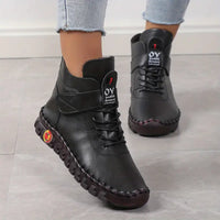 Ellimys | Kurze Damenstiefel mit hohem Schaft, lässige Schnürstiefel aus Plüsch – Schwarz