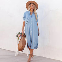 Aaliyah - Elegantes und atmungsaktives blaues, lockeres Kleid für Frauen – Blau